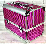 Бьюти кейс алюминиевый чемодан с ключом малинка шесть выдвижных полок
