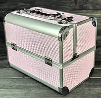 Б'юті кейс алюмінієва валіза з ключем пудра стрази гламур для майстрів