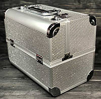 Бьюти кейс алюминиевый чемодан с ключем серебро стразы гламур для мастеров