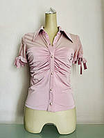 Блуза рубашка тонкая женская розовая с коротким рукавом Balizza