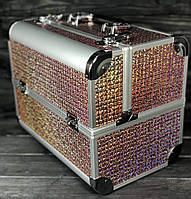 Бьюти кейс алюминиевый чемодан с ключом для мастера бронза