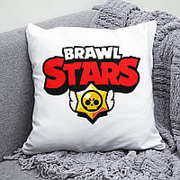 Плюшевая подушка с принтом игры Brawl Stars Бравл Старс квадрат 35х35 см белая