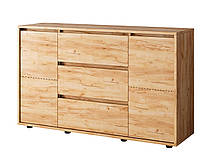 Широкий місткий комод із дверцятами та трьома ящиками Вулик К 1305 Дуб Крафт Золотий 1300х450х800 ДОМ