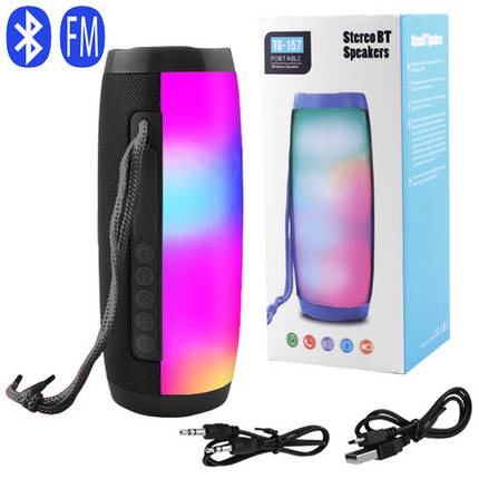Портативна блютуз колонка з ремінцем підсвічуванням чорна TG157 RGB speakerphone black, фото 1