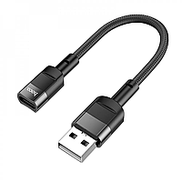 Переходник Hoco U107 Адаптер удлинительный кабель USB A на USB C 10см Черный