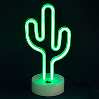 Неоновый светильник Neon Lights "Кактус" Ночник LED лампа настольная от USB и 3хАА Зеленый