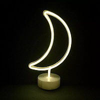 Неоновый светильник Neon Lights "Луна" Ночник LED лампа настольная от USB и 3хАА Желтый
