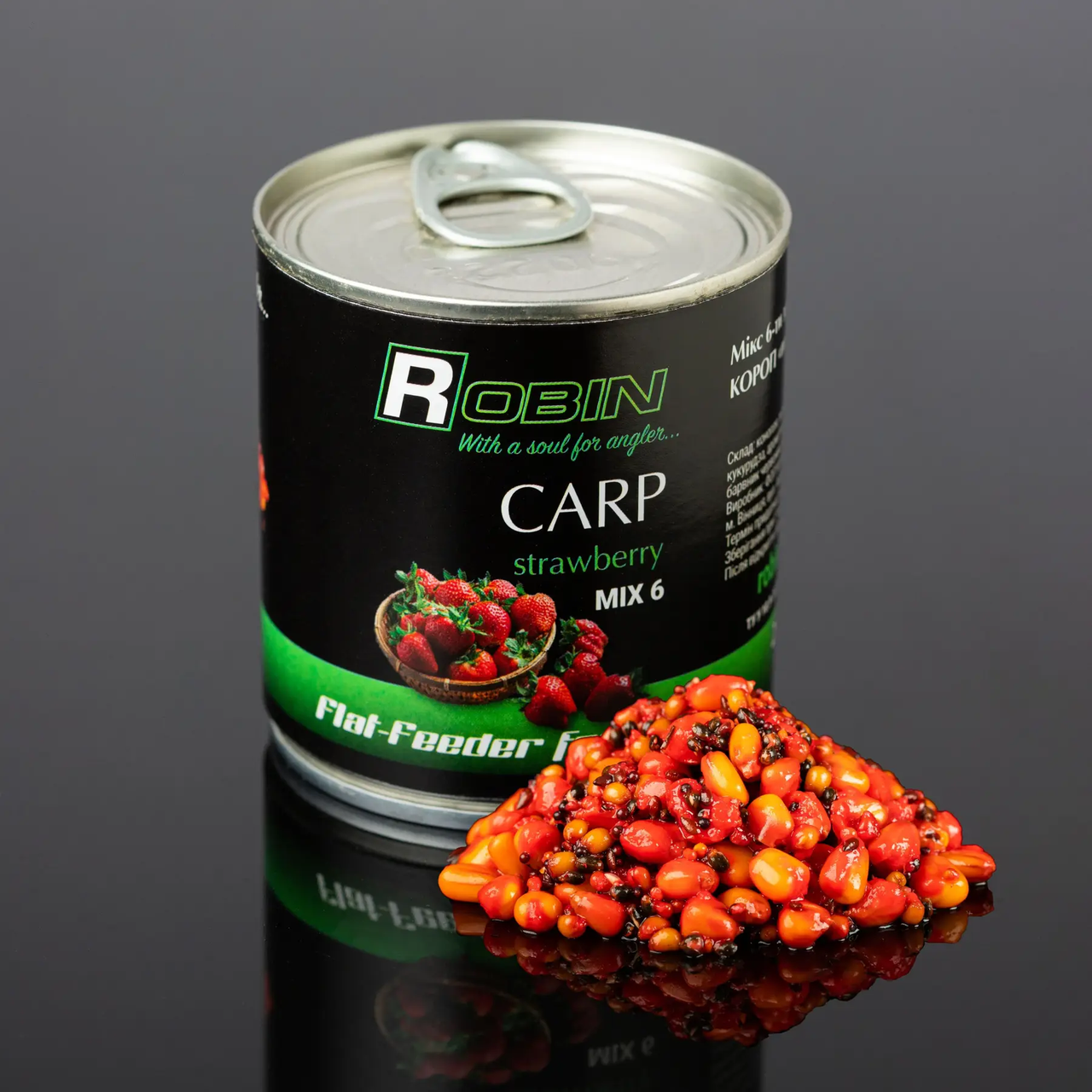 "MIX-6" зерен ROBIN "Карп Полуниця" 200 ml. ж/б, фото 1
