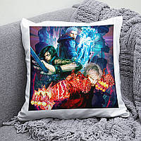 Плюшевая подушка с принтом игры Devil May Cry квадрат 35х35 см белая