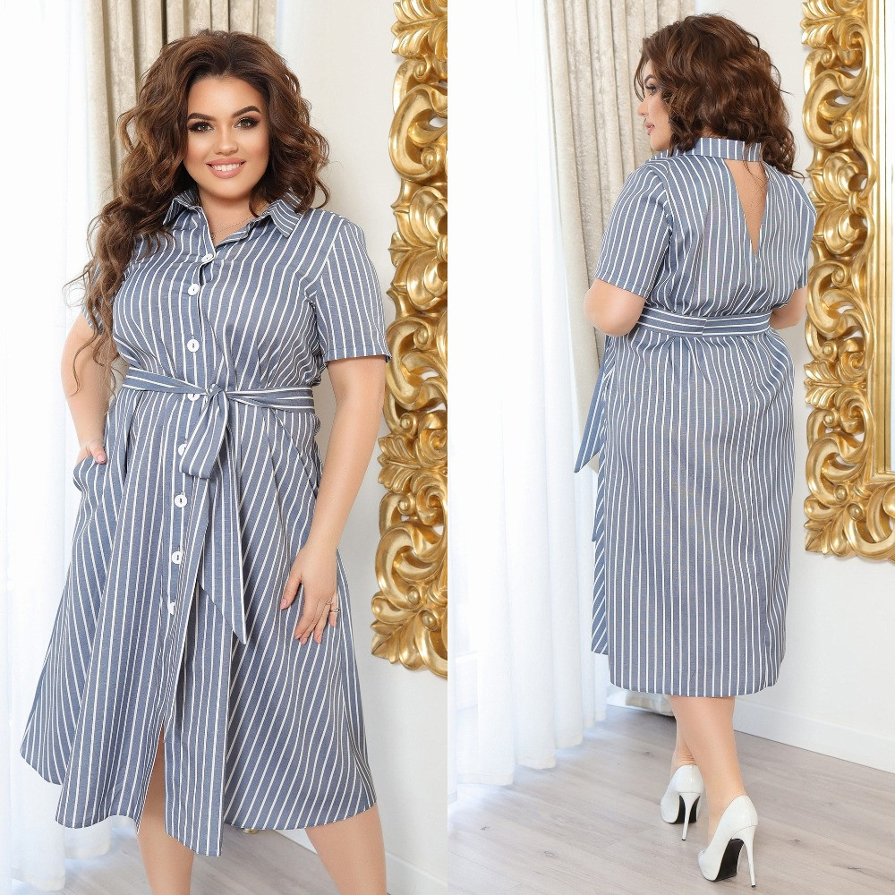 Лляне плаття сорочка з поясом, фото 1