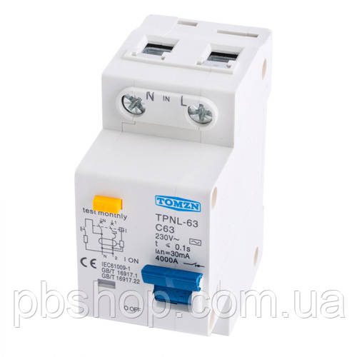 Автомат диференціальний 63А 30мА, дифавтомат АС, TOMZN TPNL-63-C63