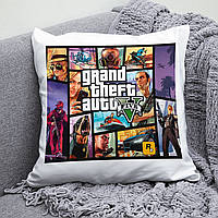 Плюшевая подушка с принтом игры Grand Theft Auto GTA квадрат 35х35 см белая