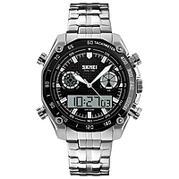 Наручний чоловічий годинник Skmei 1204 direct Сріблистий з чорним циферблатом