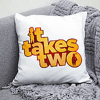 Плюшевая подушка с принтом игры It Takes Two квадрат 35х35 см белая