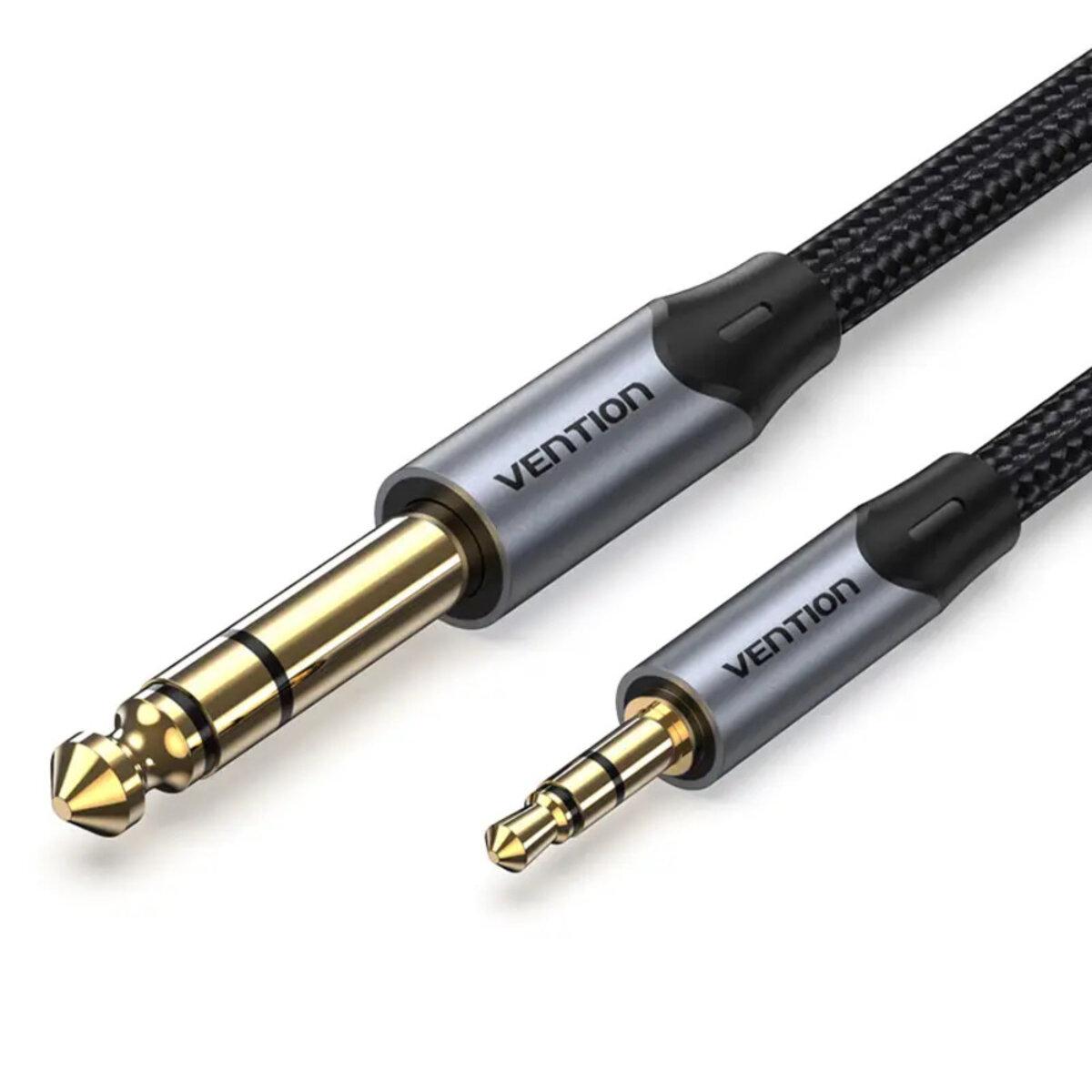 Аудіокабель Vention Cotton Braided 3.5mm TRS Male to 6.35mm Male Audio Cable 5M Gray Aluminum Alloy Type