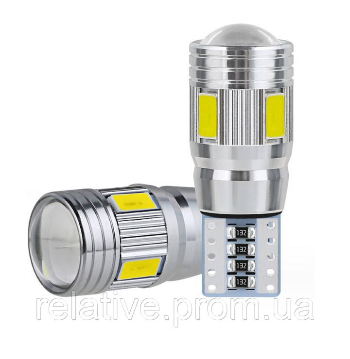 Світлодіод 12-24V Т10 Білий SMD 6-5630 +Лінза 270Lm №149