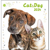 Календар настінний перекидний 2024, 290*305 мм, 2 скоби "Cat&Dog"