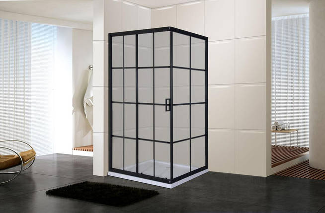 Душова кабіна INSANA DOMINA Clear 100x100x190 см без піддону чорна скло прозоре розсувні двері, фото 3