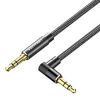 Кабель Vention Cotton Braided 3.5mm Male to Male Right Angle Audio Cable 2M Black Aluminum Alloy Type (BAZBH)