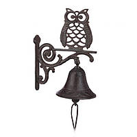 Декоративный чугунный дверной звонок Сова с колокольчиком 26,5х19 см