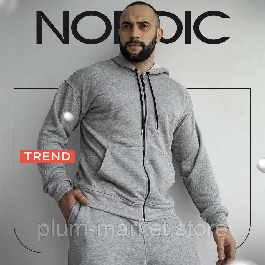 Сірий чоловічий спортивний костюм M-XL з бавовни, брендовий NORDIC Туреччина / чорний сірий синій