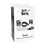 Набір BDSM Art of Sex - Emoji, наручники, поножі, нашийник з повідцем, екошкіра, чорний, металева фурнітура, фото 5