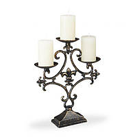 Трехрожковый чугунный подсвечник в стиле барокко для блочных или чайных свечей, 28,5 x 23 x 7,5 см