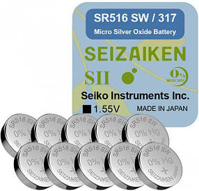 Оксид-срібно-цинкова батарейка Seizaiken "таблетка" 317/SR516SW 10 шт./пач.