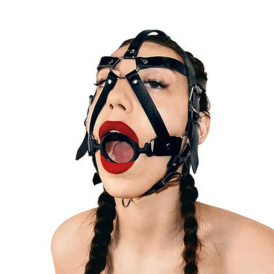 Капелюх-маска із силіконовим кільцем Art of Sex — Tamer, Натуральна шкіра, колір Чорний