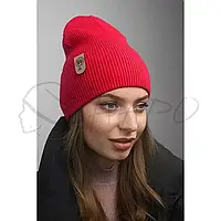 Шапка женская с отворотом одинарная удлиненная молодежная шапочка рубчик Braxton 5154 Красный