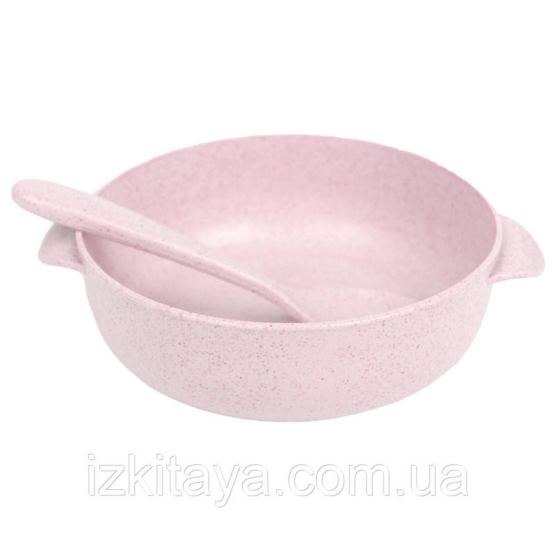 Тарілка з ложкою з пшеничної соломи для дітей A238 Pink