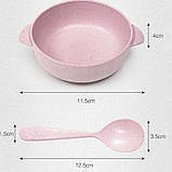 Тарілка з ложкою з пшеничної соломи для дітей A238 Pink, фото 4