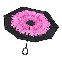 Зонт наоборот Up-Brella Цветок Розовый. Механический складной зонтик наоборот устойчивый к ветру