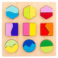 Дитяча розвивальна іграшка ZW-9988 дошка-вкладиш дерев'яні барвисті фігурки 18 елементів