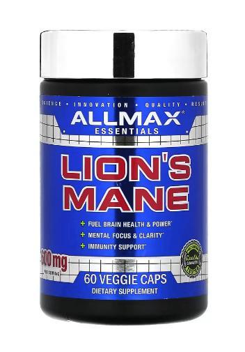 Екстракт їжовика гребінчастого ALLMAX ESSENTIALS LION'S MANE 600 мг 60 капсул EXP 4/25 року включно