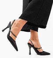 Жіночі туфлі, жіночі атласні босоніжки на підборах, сабо на шпильці зі стразами