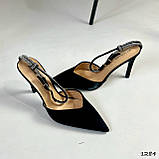 Женские черные туфли атласные на шпильке со стразами, фото 9