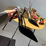 Женские черные туфли атласные на шпильке со стразами, фото 2