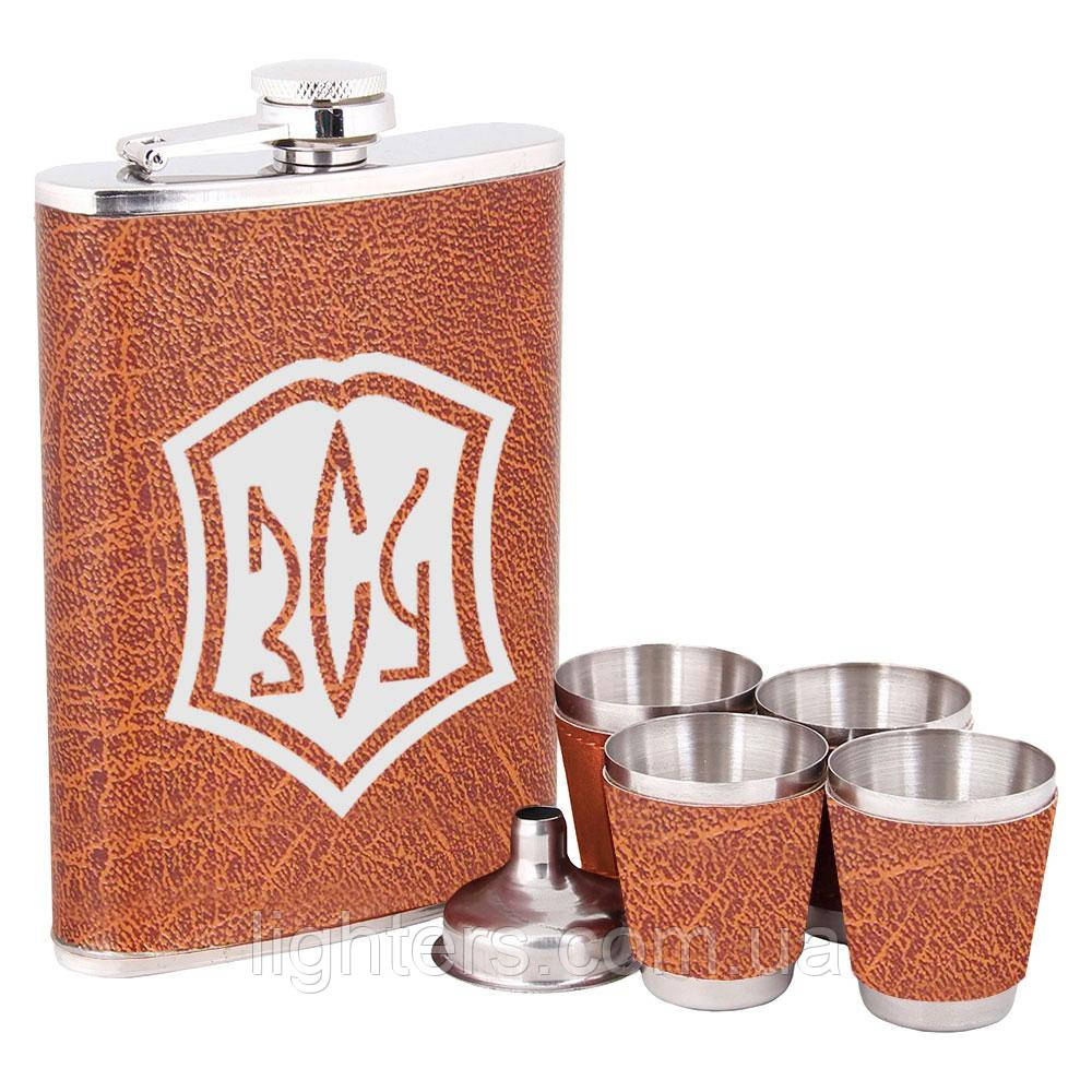 Фляга ЗСУ України + чотири стаканчики + лійка 9 oz у подарунковому наборі LG-044K3, фото 1