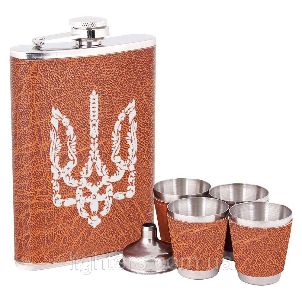Фляга герб України + чотири стаканчики + лійка 9 oz у подарунковому наборі US-044K1