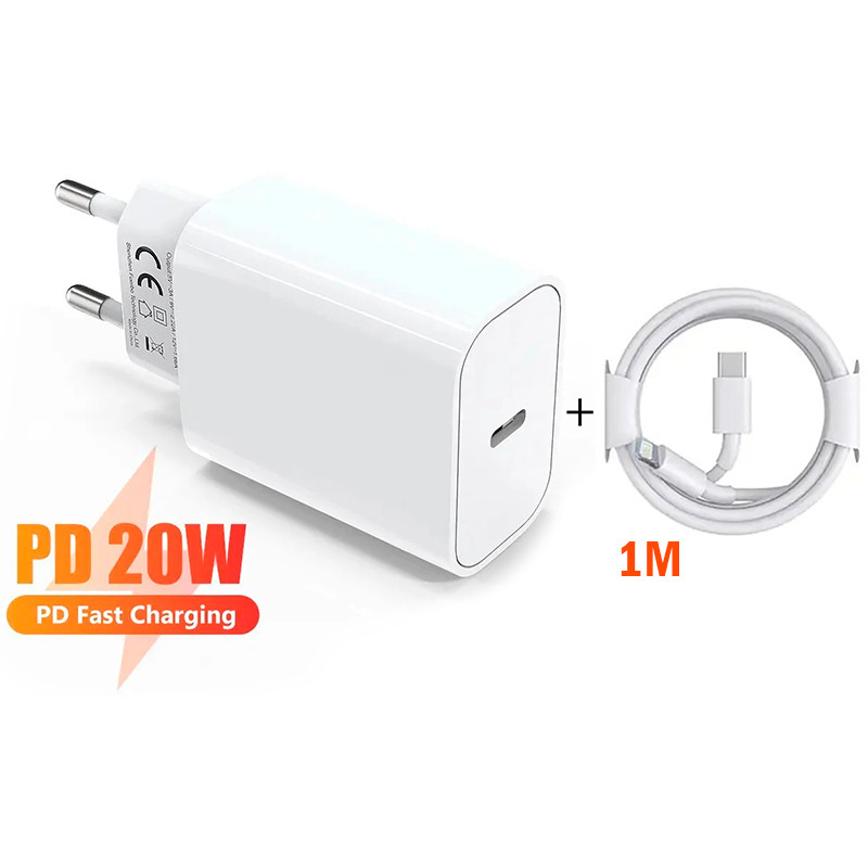Мережевий зарядний пристрій Apple Power Adapter 20W USB Type-C + Кабель Apple Lightning to USB Type-C 1м, фото 1