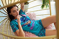 Женская пижама с шортами Stitch, пижама для дома и сна L Голубой