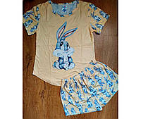 Женская пижама футболка и шорты кролик Бакс-Бани, пижама для дома и сна M, L, XL Желтый