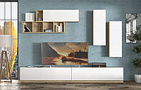 Современная узкая тв стенка под телевизор в гостиную в скандинавском стиле Калифорния Мебель Сервис 280 см
