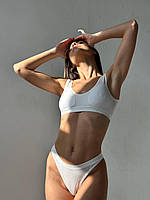 Женский однотонный комплект белья: топ и бразилиана, женское бесшовное белье, размер: 44, 46, 48