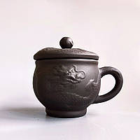 Глиняная чашка в традиционном китайском стиле "Дракон" Чёрная