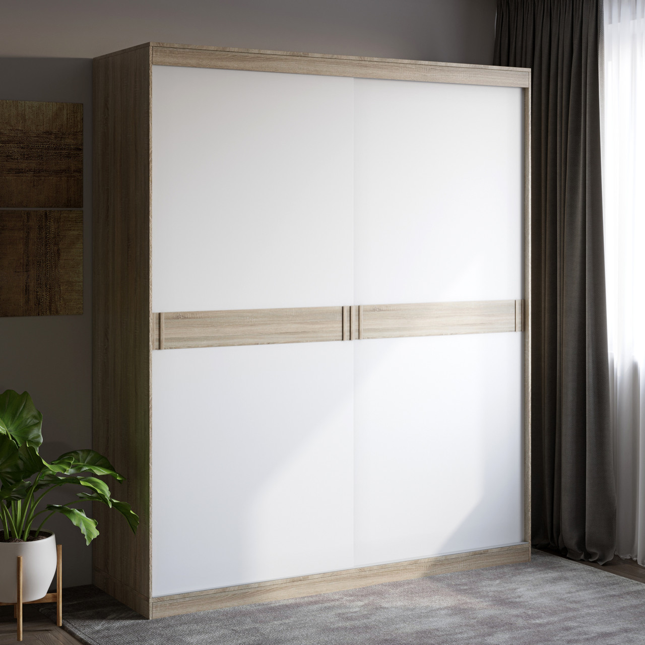 Шафа-купе Еверест Соната 1800 дводверна 180х60х217 дуб сонома+білий (DTM-2398), фото 1