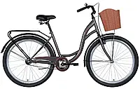 Велосипед сталь 26 Dorozhnik AQUAMARINE гальмівна frame-17 сірий з багажником задн St з корзиною Pl з крылом