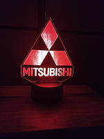 3d-светильник Митсубиши лого Митсубиси Mitsubishi, 3д-ночник, несколько подсветок (на пульте), подарок авто