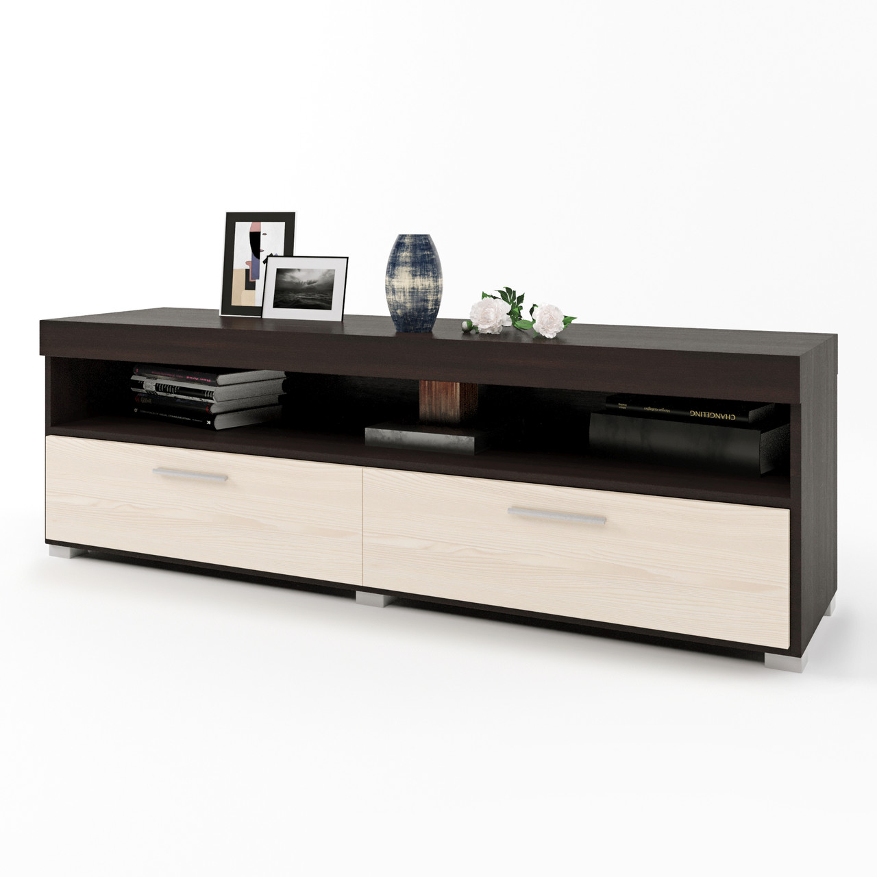 Тумба Еверест ТВ 1200 Британія 120х38х46 венге + дуб молочний (DTM-2258), фото 1